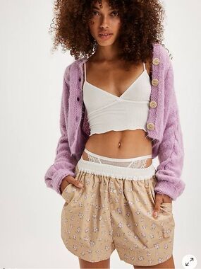 NEW For Love & Lemons Tamren Floral Boxer Style Shorts in Tan size small